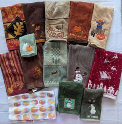 Fall & Christmas Hand Towels - Holiday Hand Towels & Wash Cloths 14 Total
