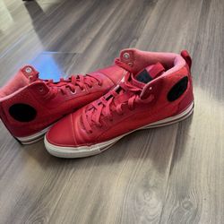 CONVERSE All-Star Leather Mid-Top Shoes. Mens Size: 10. Red Leather/Texture/White.  