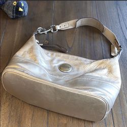 Coach Leather Metallic Gold Monogram Shoulder Bag