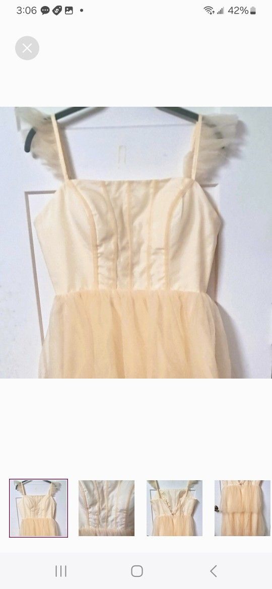Cream Colored Corset Top Tulle Tiered Maxi Dress - Size Medium