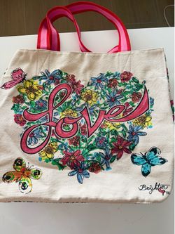 BRIGHTON "Love Tweet" Canvas Large  tote bag, earrings and necklace