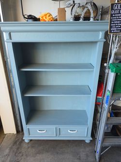 Beautiful Blue Bookcase with Etchings (Restored)