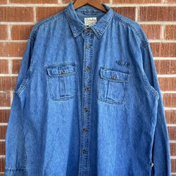 Cabela’s Blue Denim Button Work Shirt Double Pocket Men’s Size XL