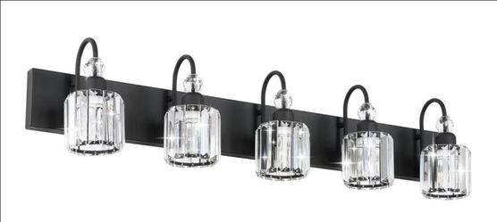(Brand New Factory Sealed)
Ralbay Modern Crystal Black 5-Light Bathroom Vanity Light, Matte Black Crystal Bath Wall Light Fixtures /A14-WS-5603