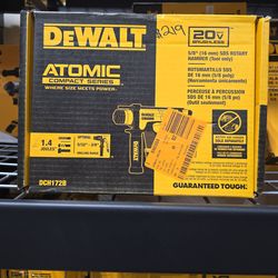 New Dewalt DCH172B 20 Volt Max Atomic Brushless 5/8” SDS Rotary Hammer (NIB)