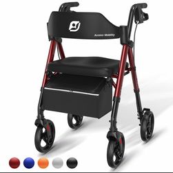 Walkers for Seniors with Seat, Foldable Rollator Walker with Seat, Lightweight Medical Rolling Walker, Dual Height Adjustment