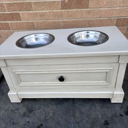 Dog/Pet Two Bowl Dishes Raised Wooden Stand Solid & Sturdy With Drawer - NICE!