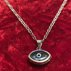 Silver Necklace With  🧿LUCKY🧿BLUE 🧿 EYES🧿Pendant 