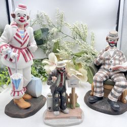 Vintage Flambro Clown Figurines Lot of 3 (2 Limited Edition 1985 + 1 Smaller Clown)