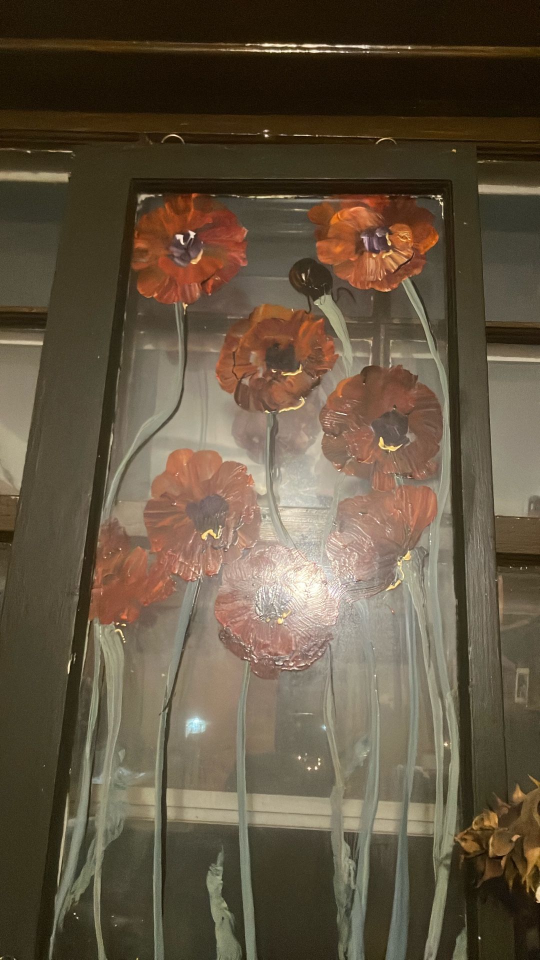 Red Marigold Glass/Wood Hanging