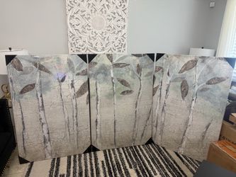 Brand New 3-Piece "Rain Soft Woods" Oversized Canvas Art Set – 48" x 96"