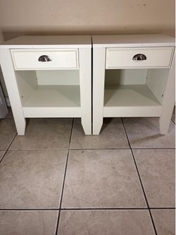 Set of 2 White Nightstands | Drawer & Shelf | Silver Hardware | Fully Assembled