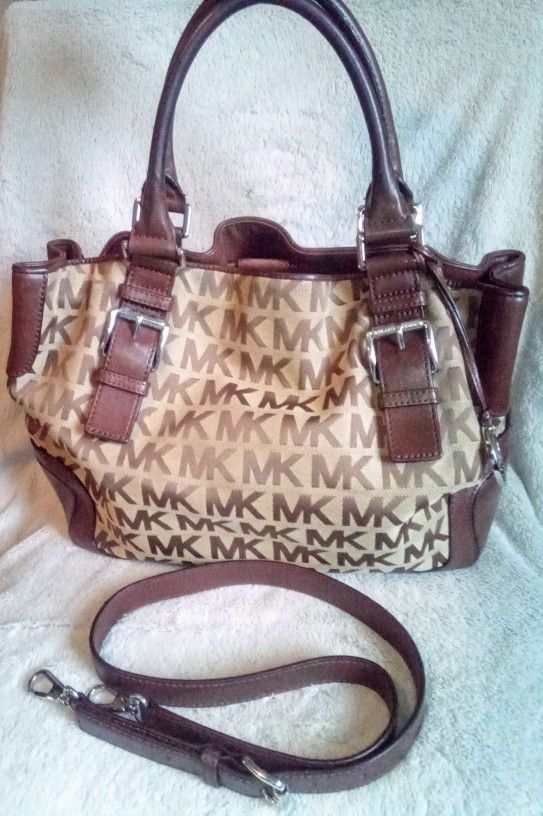 Michael Kors Brookville Brown Leather & Canvas Large Tote
