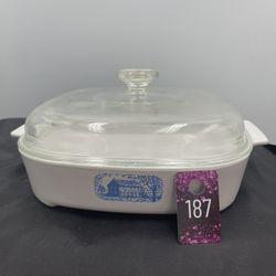 The Corning Ware 10" Browning Skillet with Lid in the Amana Radarange Blue Colonial 