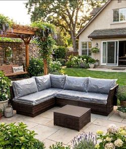 Brand new in the box Costco quality patio furniture outdoor patio furniture set deep seating cushions 5 in sunbrella quality cushions navy blue cushio