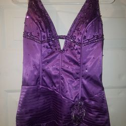 Purple Beaded Formal Evening Gown 
