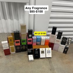 Valentino, Dior, LV, Baccarat, Chanel, YSL,Creed, Burberry, One Million