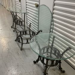 Three Heavy Glass Top  Iron Tables