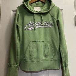 Vintage Y2K 2000s AEROPOSTALE Women’s Green Pullover Logo Sweatshirt Hoodie Sz M 