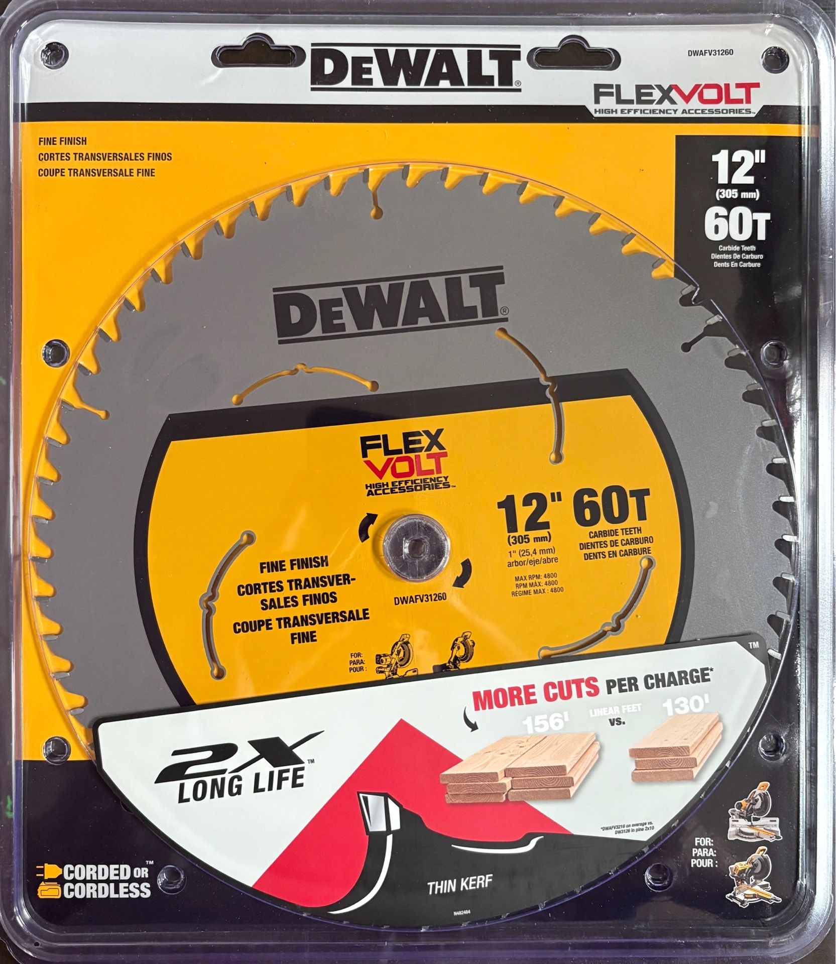 Dewalt FLEXVOLT 12 in. 60-Teeth Carbide-Tipped Miter Saw Blade