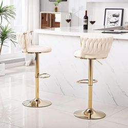 Velvet Bar Stools Set of 2, Counter Height Bar Stools with Low Back, Gold Swivel Bar Stools for Kitchen Island, Bar Pub (Beige)
NEW