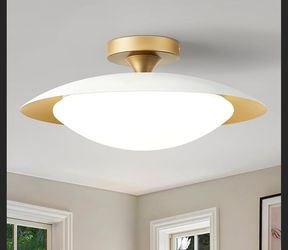 Dimmable Mid Century LED Ceiling Light, White & Gold – New