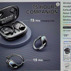 New! Wireless Bluetooth 5.4 Earbuds, Noise Canceling Over Ear With Earhooks 