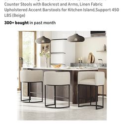 Set Of 3 Beige Counter Height Chairs