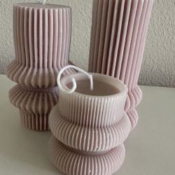 MTLEE 3 Piece ribbed pillar soy wax candle set 