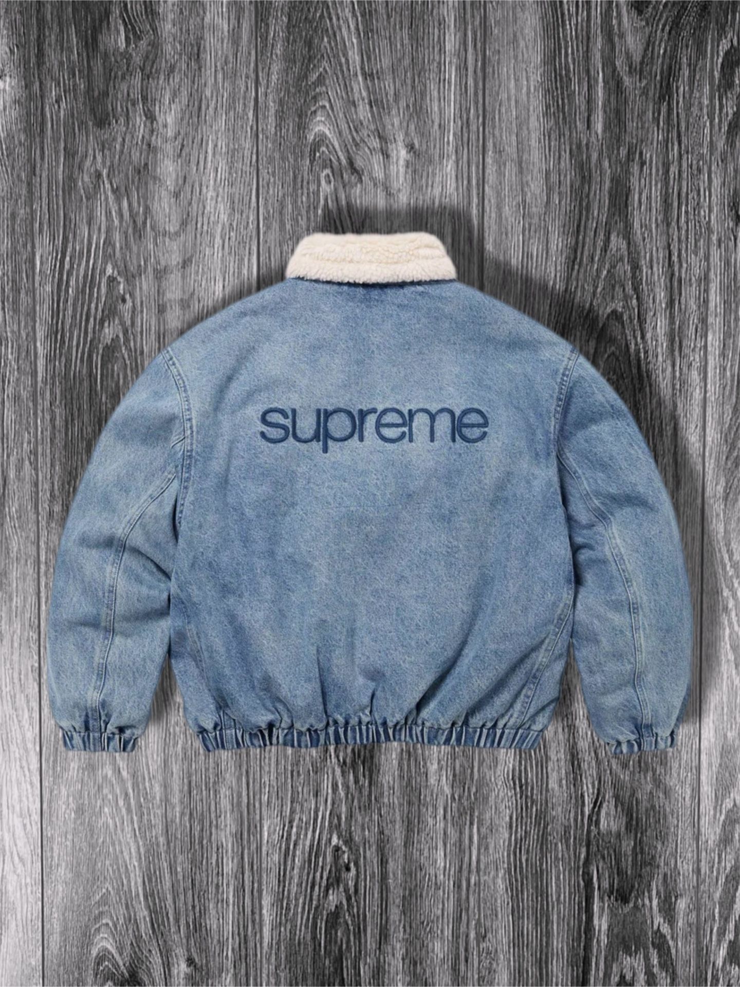Supreme Faux Shearling Lined Bomber Jacket ‘Denim’ New Size Small