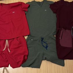 FIGS Scrubs – 3 Sets (Size L) | Red, Olive, Burgundy | Bundle or Individual