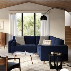 Sven 91" Velvet Tufted Corner Sectional-Plush Cascadia Blue SKU26400,  Open Box, Perfect Condition