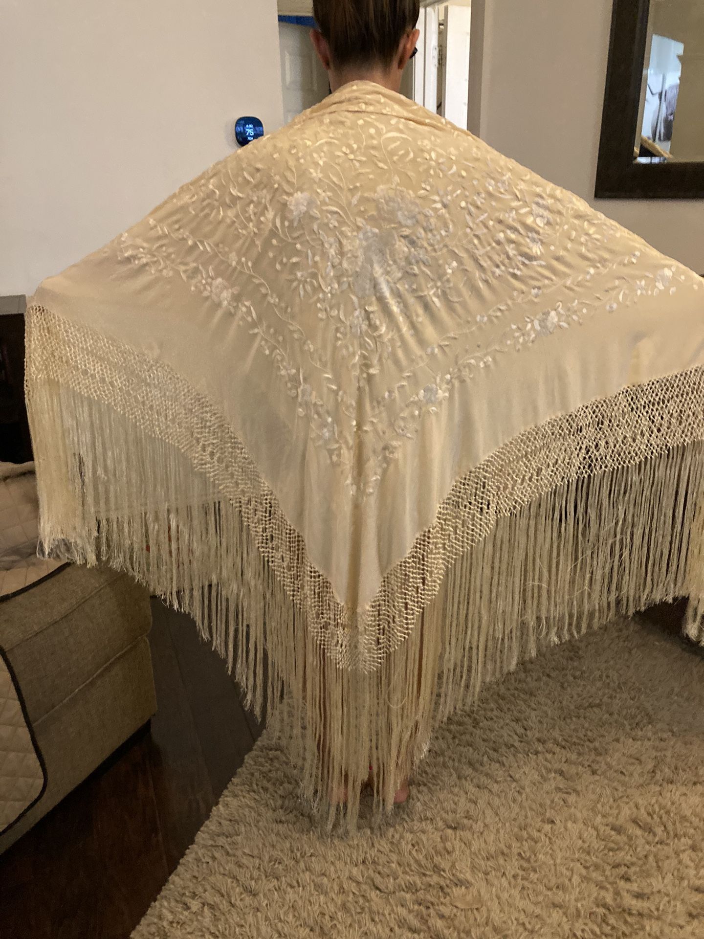 Embroidered Silk Vintage Shawl