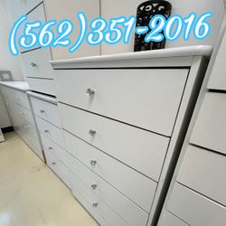 Five Drawer White Compressed With Diamond Knobs Chest 