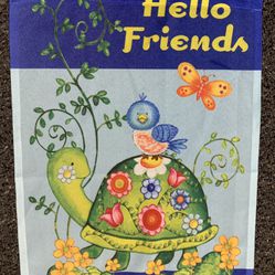 Small 12” x 18” colorful turtle bird and butterfly spring summer garden flag 