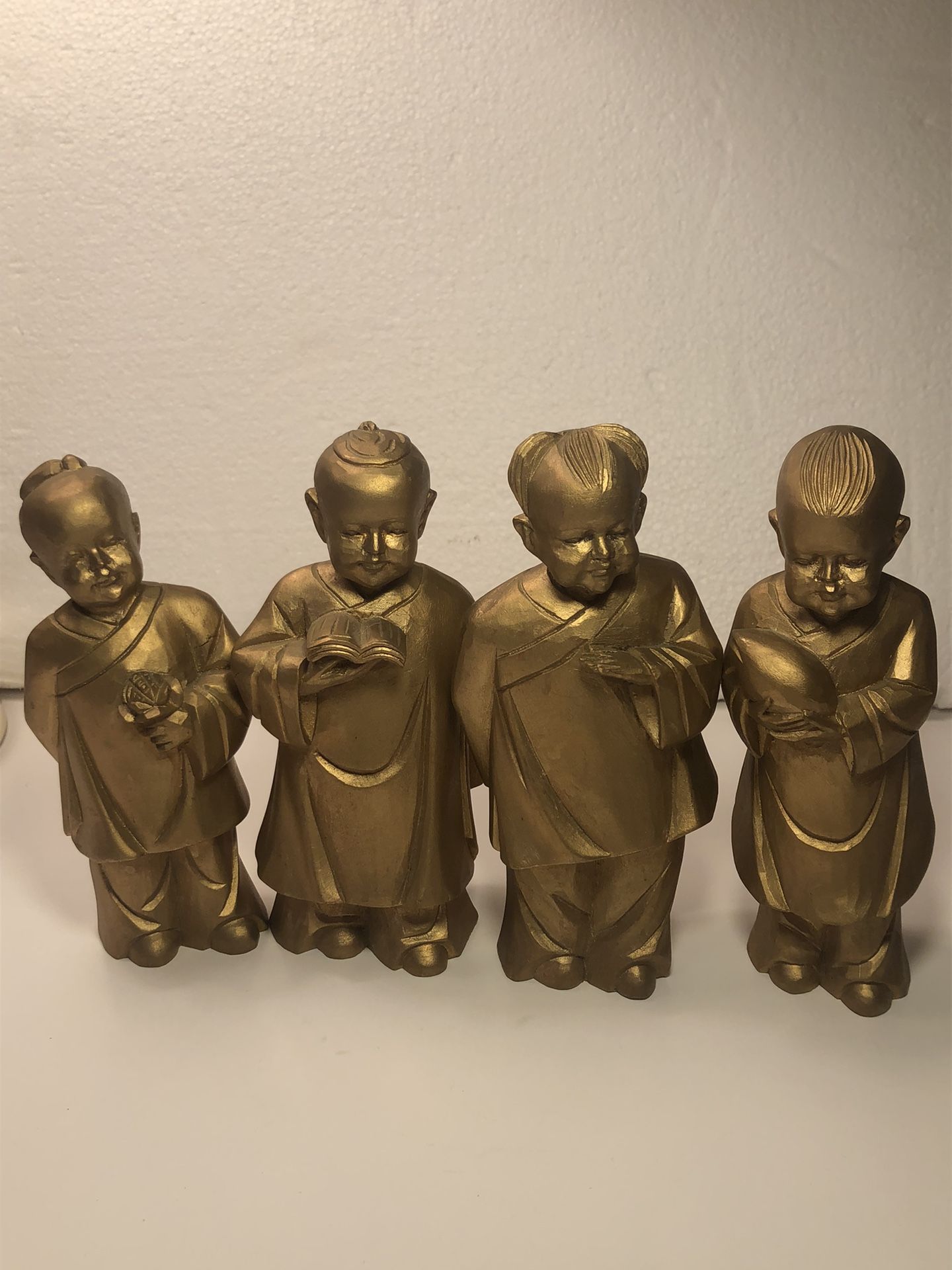 Four Chinese Monks Carved Wood Mini Statues