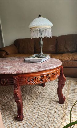 Oval marble coffee table solid wood