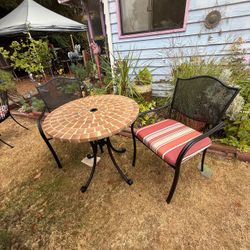 Imitation brick bistro With two metal chairs