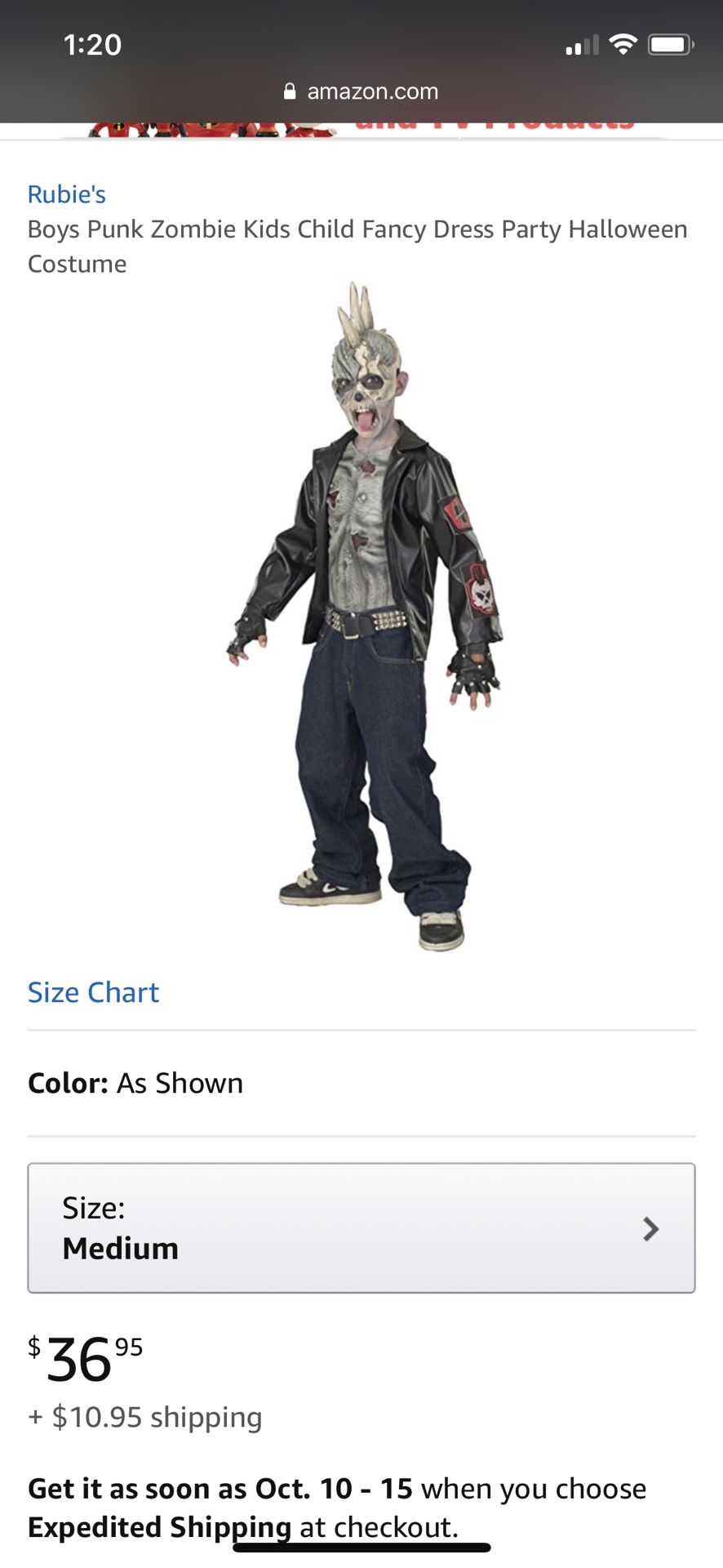 Halloween kids costume size medium