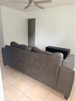 Dark Grey Leather Sofa with Contrast Stitching