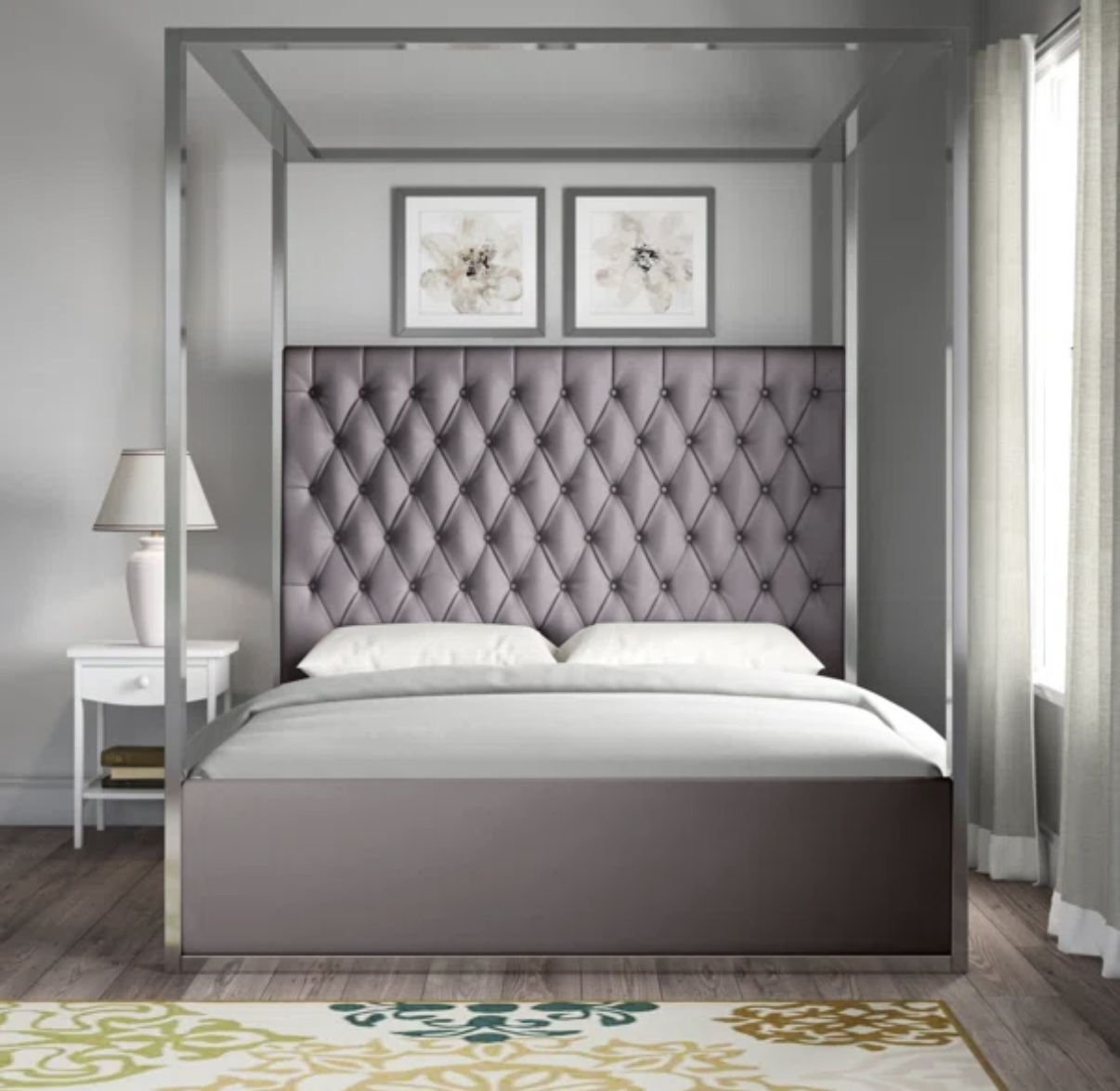 Upholstered Canopy Bed - Queen