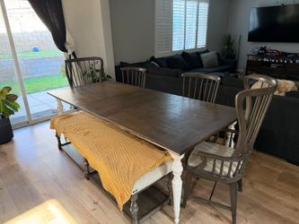 Farmhouse Dining Table with Chairs and Bench