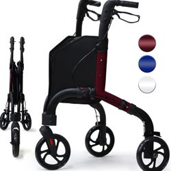 Premium 3 Wheel Rollator Walker for Seniors, Lightweight Foldable Elderly Three Wheeled Rollator with Storage Bag, Mobility Aid Rolling Walker (Black 