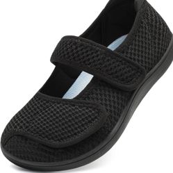 Womens Flat Diabetic Shoes Black Size 8 