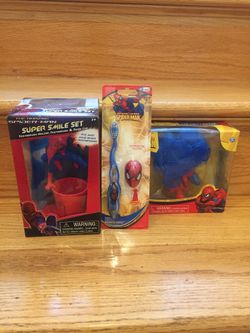 Brand New Spider-Man Toothbrush Holder, Toothbrush & Bath Puff