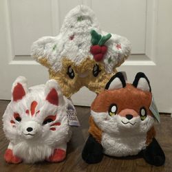 Squishables Mini Red Fox Baby Kitsune Star Cookie Christmas Plush 3 Lot Furry