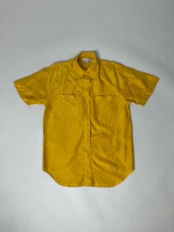 Vintage 90s Backroad Blues 100% Silk Short Sleeve Button Down Blouse Yellow Small