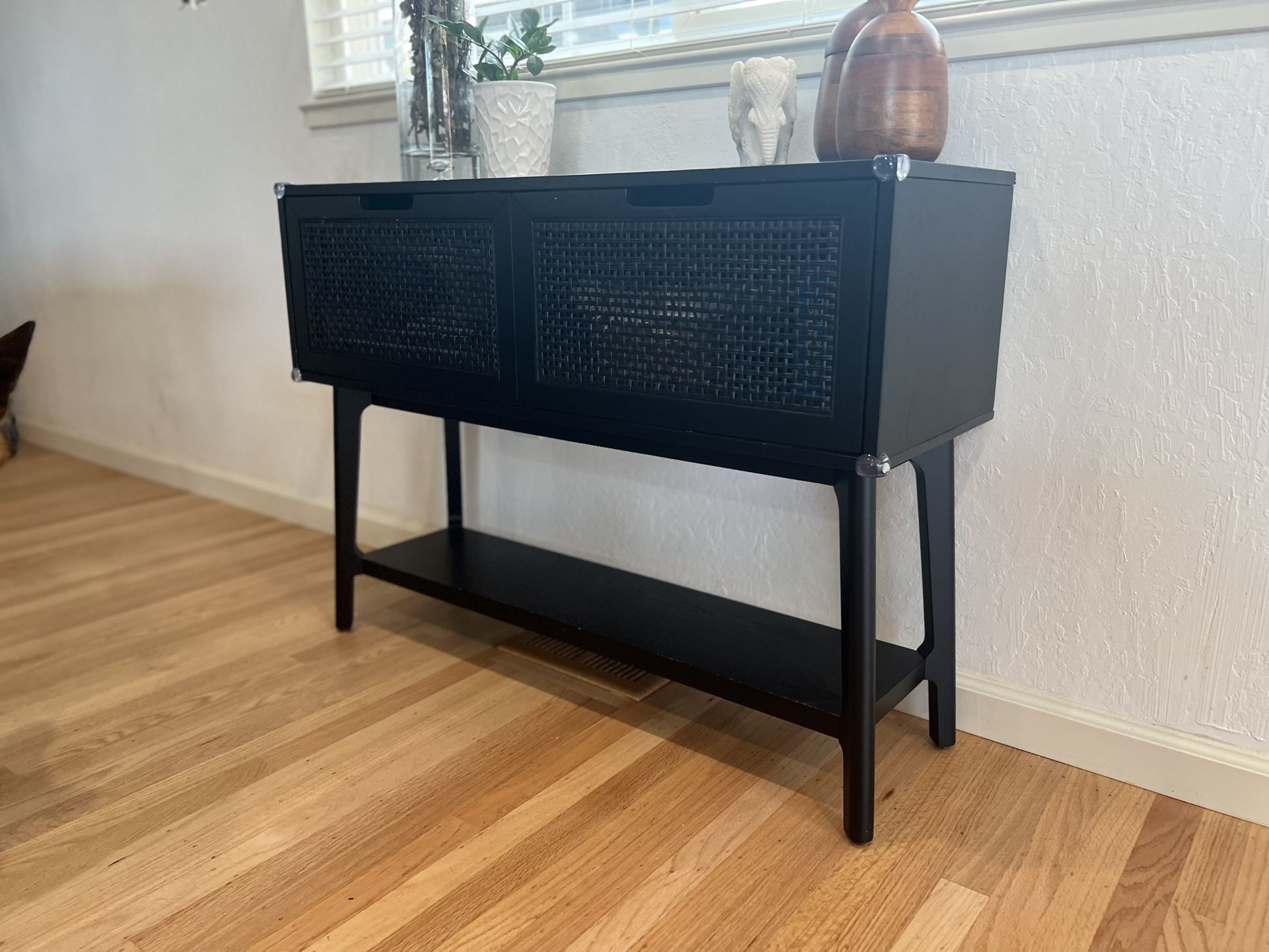 Wood & Cane Console Table with Pull Down Drawers Black - Hearth & Hand™ with Magnolia