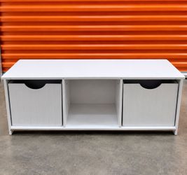 White Storage Bench 2 Bin Drawers Open Cubby Toy Organizer Entryway 39"