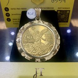 10Kt- 50 Pesos Coin with bezel.